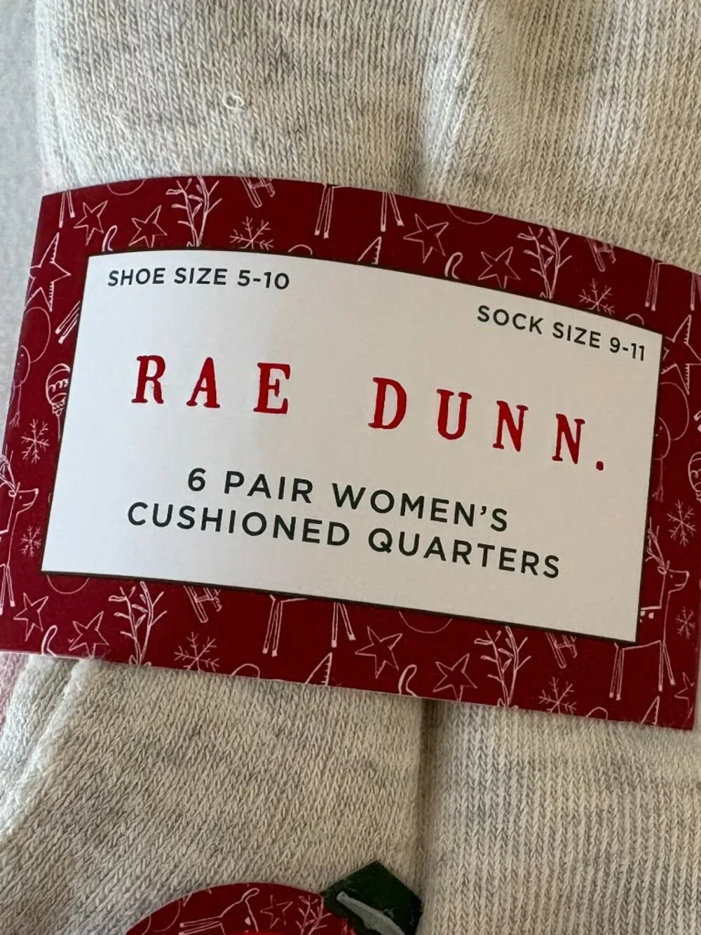 NWT - Rae Dunn 6 pr Women's Cushioned Quarter Socks - Holiday Collection